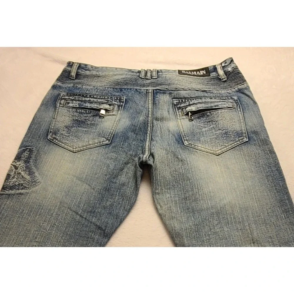 Balmain Paris Distressed Biker Jeans Light Wash Blue Moto Denim Men's 36‎ Casual